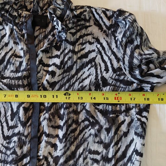 KARDASHIAN KOLLECTION Zebra Print Ruffle Neck Long Sleeve Blouse, Size L - Picture 8 of 10